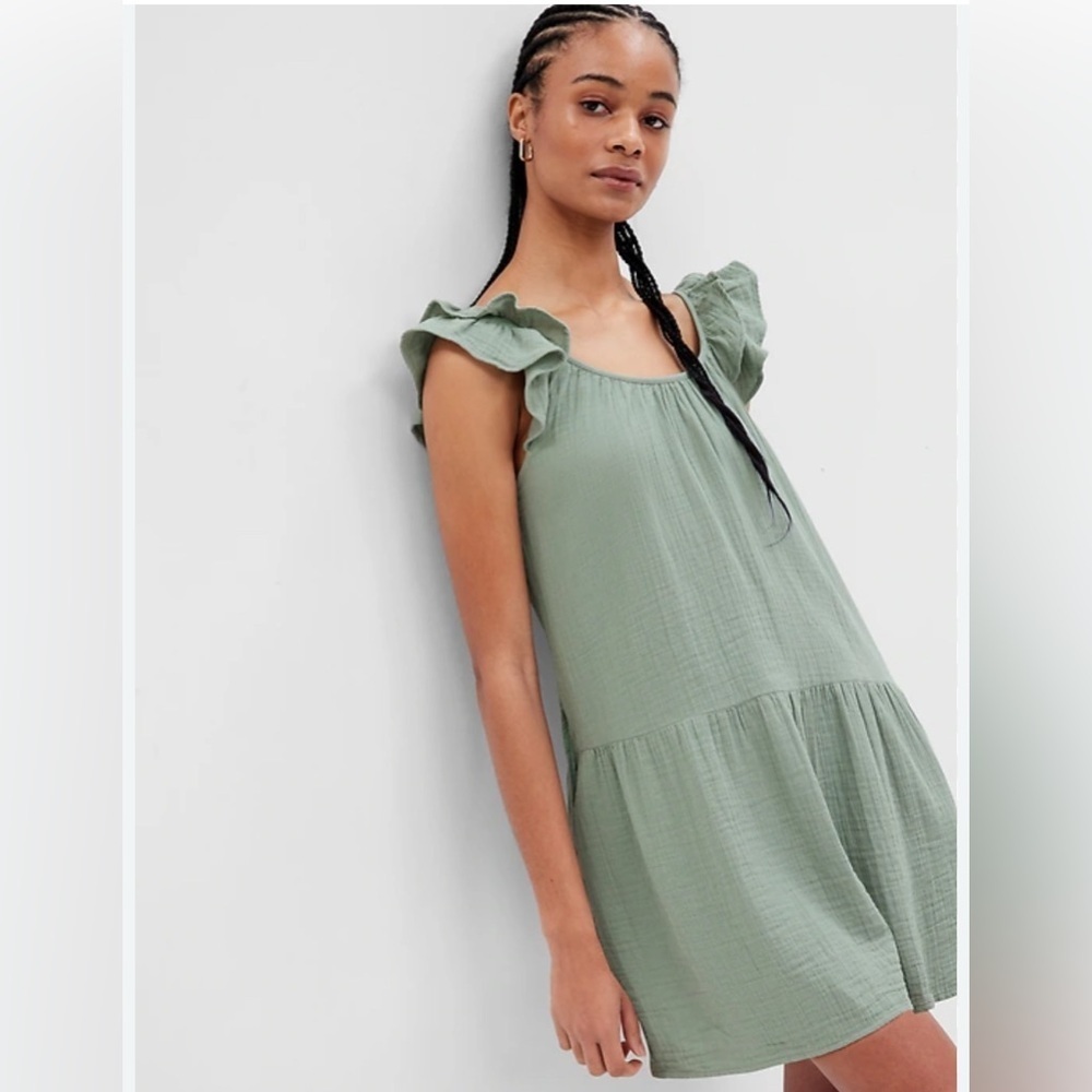 GAP • Crinkle Gauze Mini Green Dress in size Large